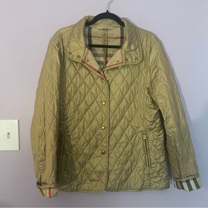 Burberry Gold Quilted Women’s Lightweight Jacket Button Snap